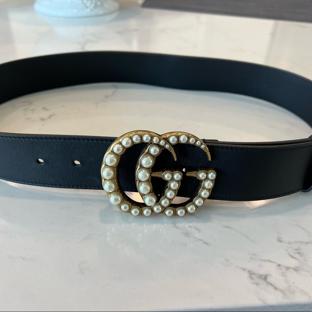 Authentic Wide Gucci belt with pearl double G